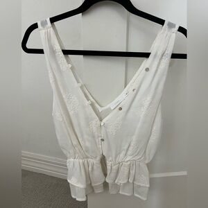 Lush Cream Embroidered Sleeveless Blouse